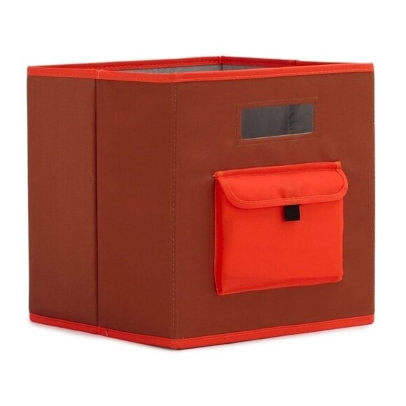 Teen Home 11" Brown & Orange Trim Knock Down Cubby Storage Bin w/ Front Pocket - Picture 2 of 6